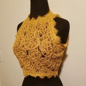 Mustard yellow eyelash lace crop top